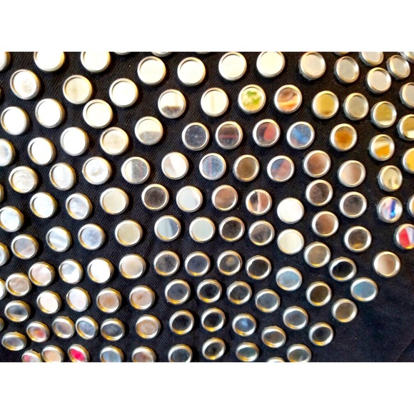 Vintage 80s PUNK Atomic Space Age MOD Black Denim Jacket Studded w/Mirrors wOw! - Picture 14 of 14